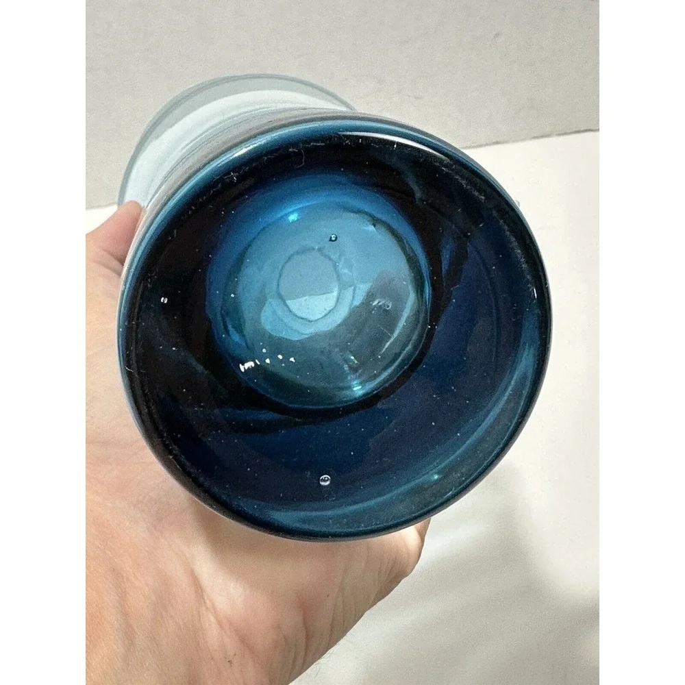 Blue Ombre Art Glass Vase Bo‎ borgstrom Hand Blown Mid Century MCM Weighted Base